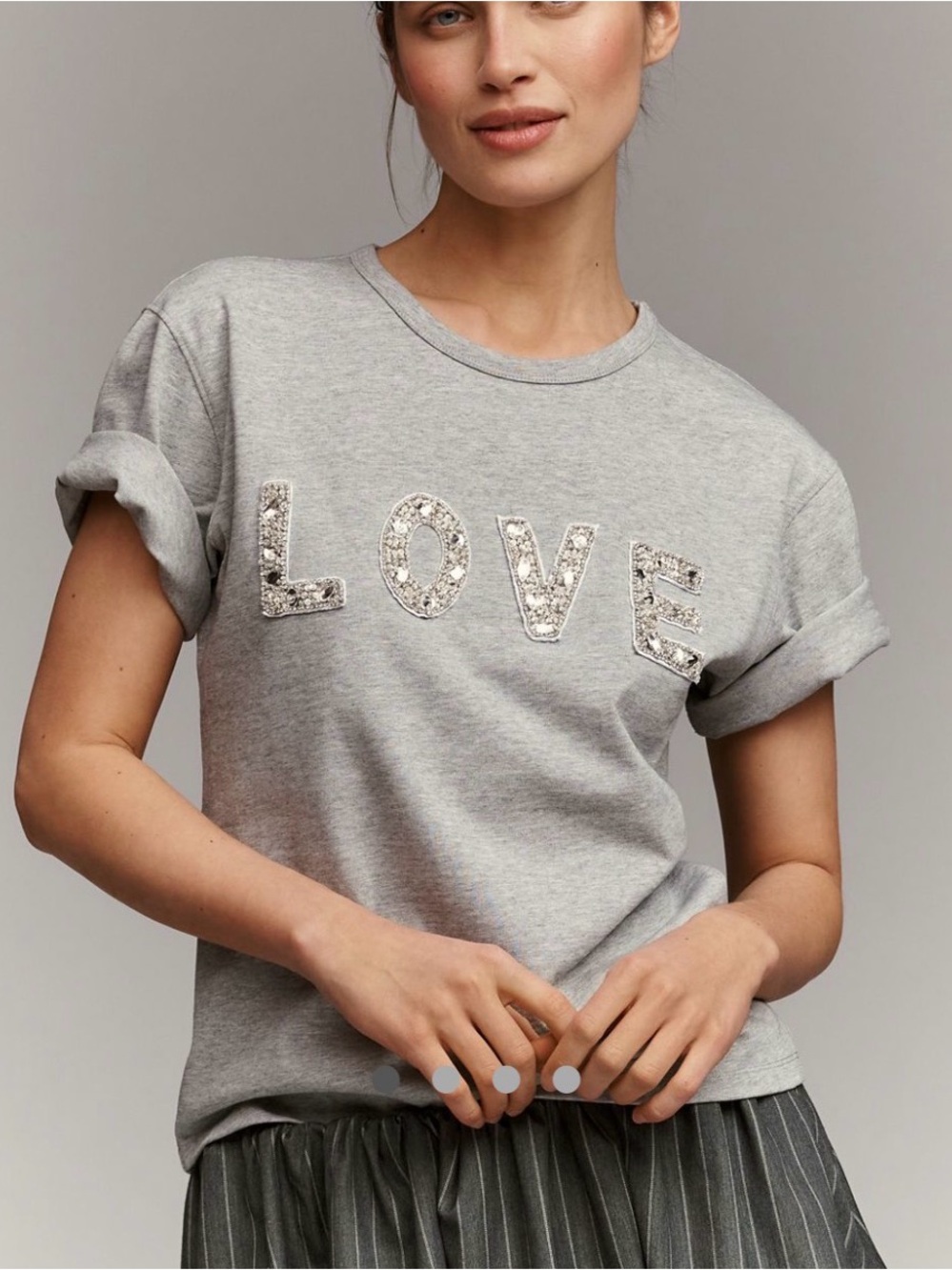 Endless Rose Gray Sequin 'LOVE' Short Sleeve Tee Size L